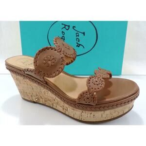 Women's Jack Rogers Leigh Designer Wedge Slide Platform Sandals Cognac Size 8.5